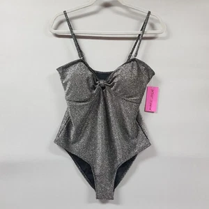 Betsey Johnson Swimsuit Womens Medium Black Metallic  1-pc Knot Removable Strap - Picture 1 of 11
