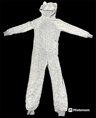 *More Than Magic Girls Gris Leopardo Una Pieza Pijama con Capucha Tumbona Talla M7/8 Foto 1 de 4