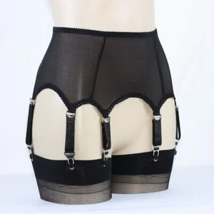 Sheer Mesh Garter Belt Adjustable 6 Strap Suspender Belt F Shiny Nylon Stockings - Picture 1 of 22