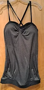 Canotta lunga grigia Lululemon S M, inserti reggiseno, spalline spaghetti, bordo a contrasto - Foto 1 di 3