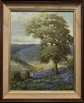Pintura Robert DeLeon Texas Hill Country Blue Bonnets años 80 Ladybird Johnson Foto 1 de 2