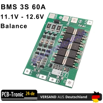 BMS 3S 60A 12,6V Balance Platine für Li-ion Akku, Batterie Schutz Platine