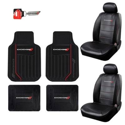 New 7pcs DODGE Elite Logo Car Truck Front Rear Floor mats Seat Covers Keychain Foto 1 de 4