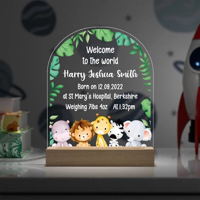 BEECREATIVEDESIGN Personalised New Baby Boy Girl Gift Jungle Animal Safari Nursery Night Light