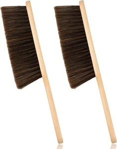 Woooden Dust Brush Hand Broom Bench Brush with Long Wood Handle Brown 2 Pieces - Picture 1 of 6