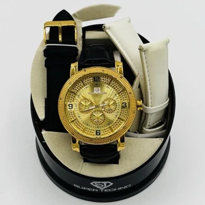 Super Techno Mens Watch Gold Dial P143 .12ct Diamond - Picture 1 of 8
