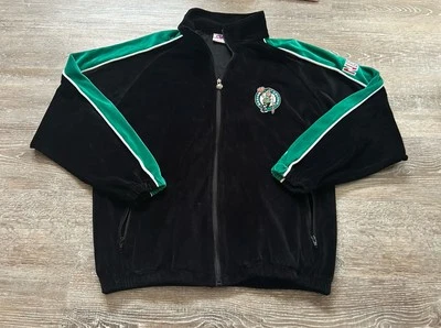 Boston Celtics Velour Track Jacket Mens Large Black Full Zip Embroidered NBA - Image 1 of 4