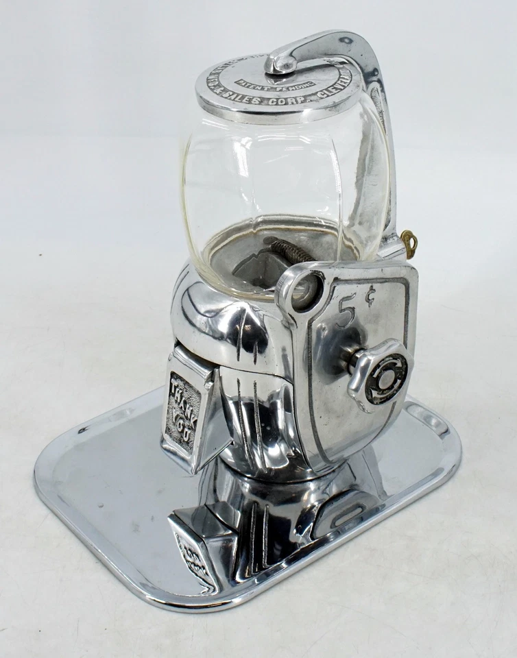 Vtg 1940s Atlas Mfg & Sales Corp. 5 Cent Peanut Gum Ball Vending Machine w Key - Image 1 of 4