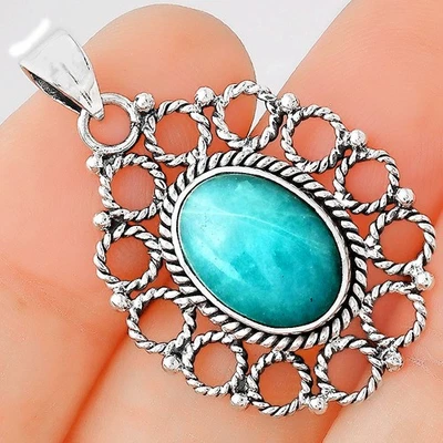 Natural Paraiba Amazonite 925 Sterling Silver Pendant Jewelry P-1009 - Image 1 of 4