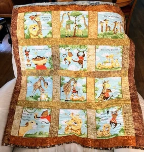 New Jungle Animals Baby Quilt Reversible, Soft Flannel Back 32" x 36" - Picture 1 of 12