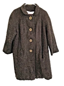 Vintage Long Brown Coat, Lined Retro Marled Faux Tweed, Long Chic Warm - Picture 1 of 6