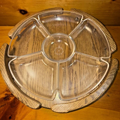 Винтажная дубовая Lazy Susan 15 дюймов из массива дерева - Изображение 1 из 4
