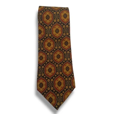 Corbata de seda para hombre COACH marrón dorado rojo patrón medallón negocios informal A20Q Foto 1 de 4