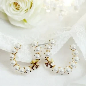 Tory Burch Kira Faux Pearl Loop Earrings. Retail $148 - Picture 1 of 7