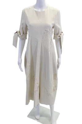 Proenza Schouler Womens Tied Half Sleeve Sheer Lace Detail Down Beige Size 6 - Image 1 of 4