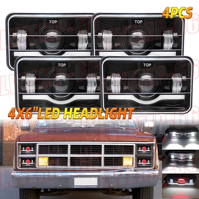 4X 4x6" Led Headlights For GMC C1500 2500 3500 K1500 K2500 K3500 1982-1986 Truck - Image 1 of 4