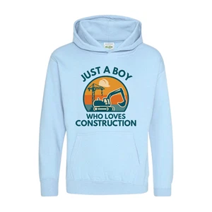 Just A Boy Who Loves Construction Hoodie Tee – Builder Truck Gift for Kids - Picture 1 of 7