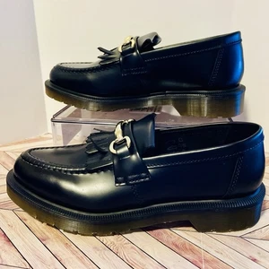 Dr Martens Adrian Snaffle Black Smooth Leather Loafers M 7 W 8 Kiltie Gold Bit - Bild 1 von 10