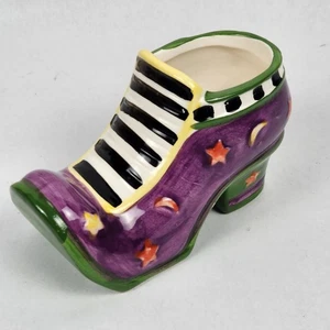 Halloween Witch Shoe Decoration Planter Ceramic Hand Painted Purple with Stars - Picture 1 of 11