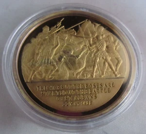 1972 WAR OF THE ROSES BIRMINGHAM MINT HALLMARKED G/PLATE SILVER MEDAL COA BOX - Picture 1 of 5
