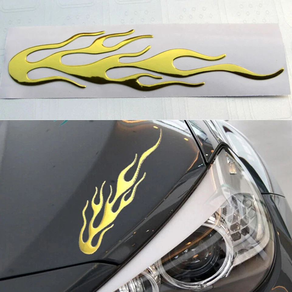 Adesivo 3D auto macchina moto scooter FIAMMA FUOCO ORO cromato tuning B01H7K0FOG - Immagine 1 di 4