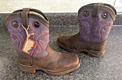 Botas de sela Durango infantil 8" ocidental bronzeado/roxo juvenil tamanho 5,5 M - Imagem 1 de 4