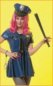Deluxe Sexy Vinyl Police Woman Adult Costume Dress and Hat - Picture 1 of 1