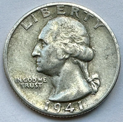 1941-S WASHINGTON SILVER QUARTER RPM-001 - VF+ -  FREE SHIPPING! - Image 1 of 4