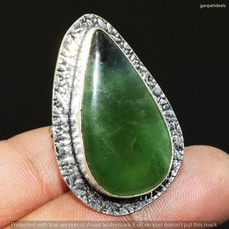 Green Quartz Gemstone Ethnic Handmade Ring Jewelry US Size- 6 FR-10235 - Image 1 of 1
