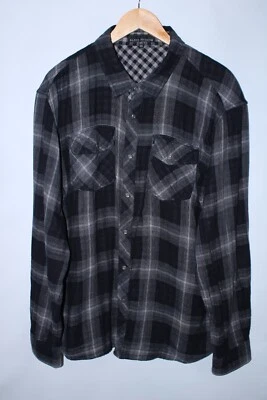 Camisa Affliction Negra Premium Para Hombre 2XL Negra Gris Manga Larga Doble Capa Foto 1 de 4