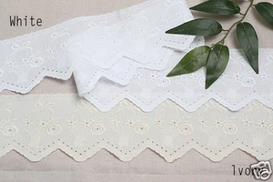 14Yds Broderie Anglaise cotton eyelet lace trim 3.9"(10cm) YH945 laceking2013 - Picture 1 of 4