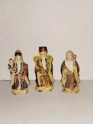 Dios Inmortal Cavered A Mano Porcelana China De Colección Fu Lu Fuk Luk Tres Sabios Foto 1 de 4