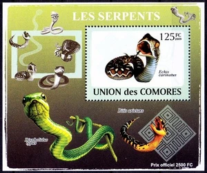 Víbora a escala de sierra india víbora a escala de sierra serpientes reptiles, Comoras 2009 MNH MS - Imagen 1 de 1