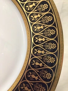 (12)Chas Haviland Limoges Incrustation Polie a l'agate Cobalt 10.3" DINNER PLATE - Picture 1 of 7