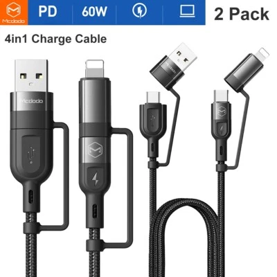 2 PCS 60W 4IN1 PD Cable USB C Charger for iPhone 17 16 15 14 Samsung S25 S24 S23 - Image 1 of 4