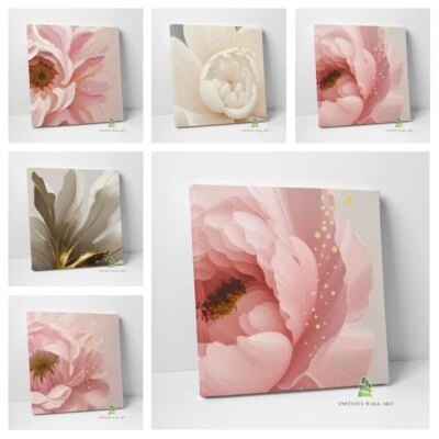Pink Peony Flower Square Canvas Art Wall Art Print Picture Fashion Home Decor - Image 1 of 4