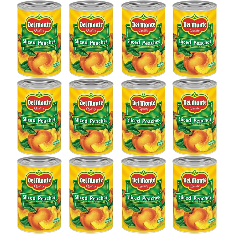 Melocotones en rodajas amarillas Del Monte en almíbar pesado, latas de 15,25 oz - dulces,... Foto 1 de 4