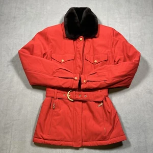 Giacca da sci Bogner donna taglia 8 collo pelliccia isolata con cintura rossa made in USA - Foto 1 di 13