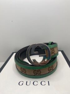 Gucci interlocking G logo buckle GG belt leather size 80/32 Green 114874 Women