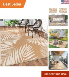 Reversible 5' x 8' Waterproof Outdoor Rug for Patios & Camping - Brown & Beige - Picture 1 of 9