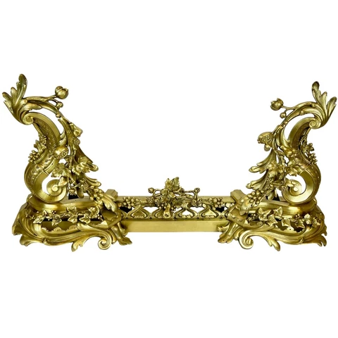 19th Century Louis XV Style Gilt Bronze Adjustable Fire Chenet Cover
