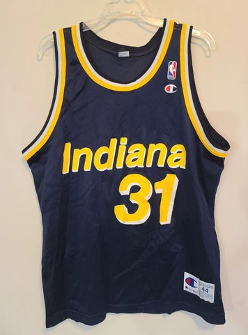 VTG 1990’s INDIANA PACERS REGGIE MILLER CHAMPION JERSEY SIZE 44 LARGE Cover