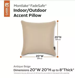 Montlake 56-471-01 20"×20"×8" Indoor/Outdoor Antique Beige Throw Pillow 1 Count - Picture 1 of 3