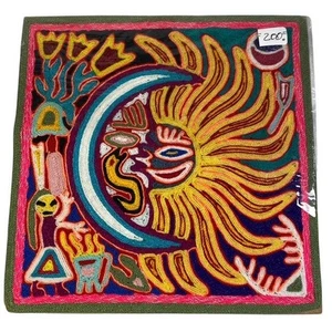 Huichol Nierika handgefertigte Garnmalerei mexikanische indigene Volkskunst auf Holz 8 Zoll - Bild 1 von 12