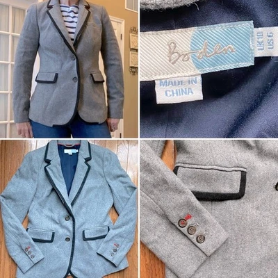 Blazer de remo Boden $325 Preppy Schoolboy gris negro usado en excelente estado para mujer 6 Foto 1 de 4