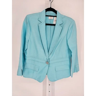 Emma James Womens Sz 12P Petite Linen Blend Blazer Jacket Light Blue - Image 1 of 4