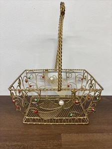 Vintage Gold Wire Holiday Themed  Basket - Picture 1 of 13