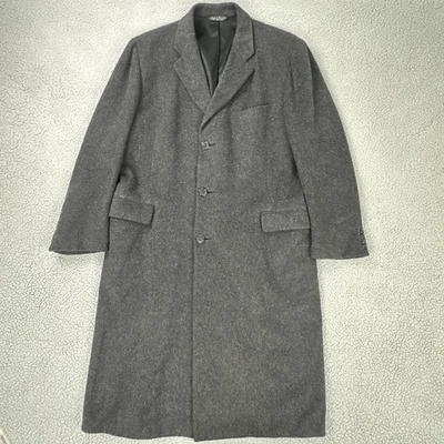 Vintage Jacobson Cashmere Overcoat Men 46 Dark Charcoal Grey Lined Single Vented - Image 1 of 4
