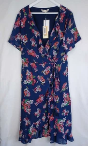 NEW Yumi Chiffon Wrap Midi Dress Size 26 Navy Floral Short Sleeve Lined - Picture 1 of 15