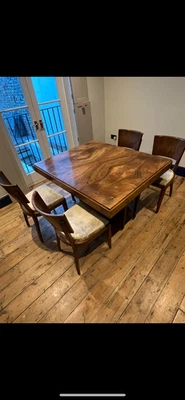 Antique walnut dining table and chairs - Image 1 of 4